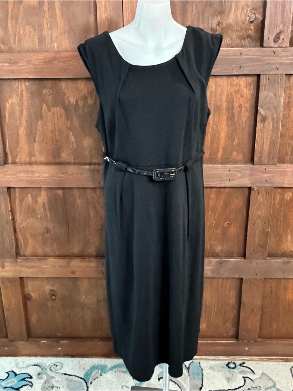 Classic Black Midi Dress with Slim Belt